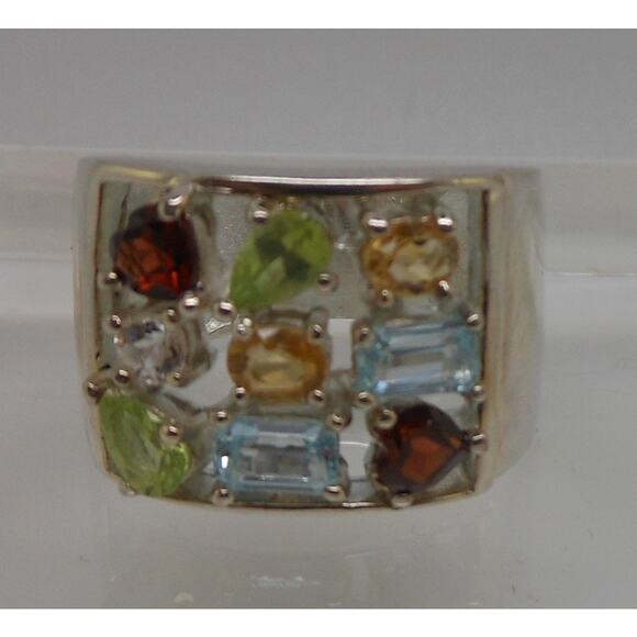 Vintage Gemstone Sterling Silver Ring Size 7 1990's Garnet Citrine Topaz Peridot - Picture 6 of 12